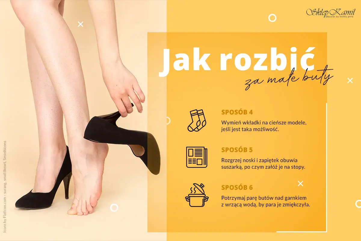 Jak rozciągnąć buty na długość: wymień wkładki, rozgrzej suszarką lub zmiękcz parę nad garnkiem z wrzącą wodą.